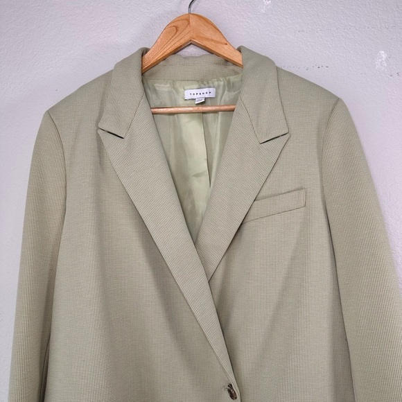 Chic & Versatile Topshop Oversized Blazer in Sage Green Houndstooth Women's 12 - Picture 2 of 7